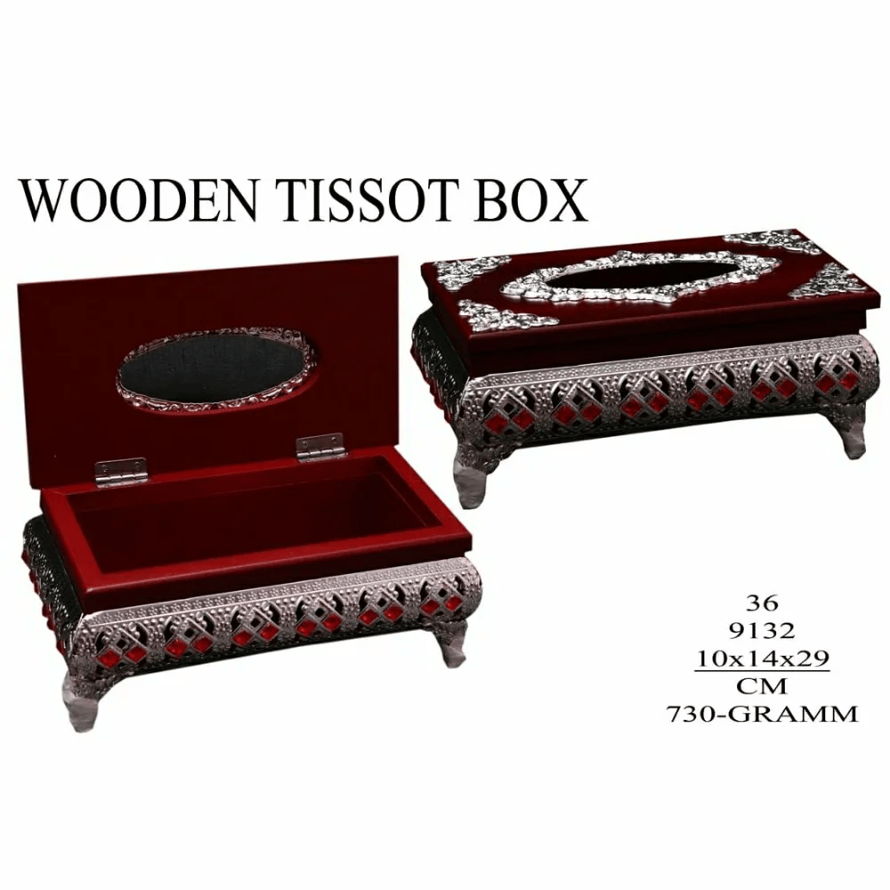 Square Wooden and silver metal tissot box