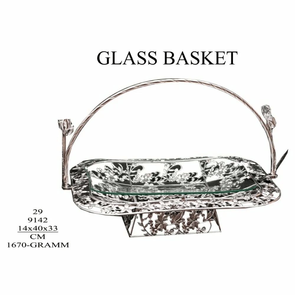 Silver metal Glass Basket, For Home, Square